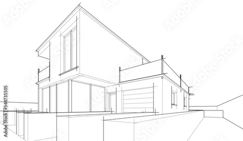 Modern house architectural drawing 3d illustration