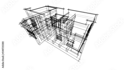 Modern house architectural drawing 3d illustration