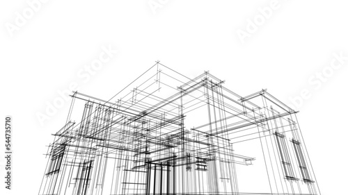 Modern house architectural drawing 3d illustration