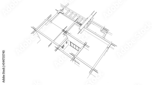 Modern house architectural drawing 3d illustration