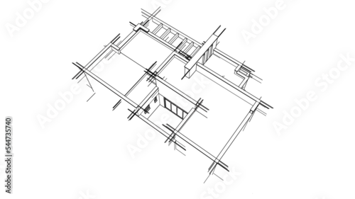 Obraz Modern house architectural drawing 3d illustration