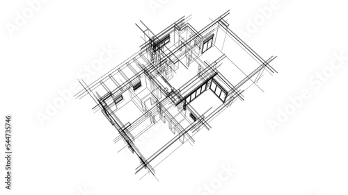 Modern house architectural drawing 3d illustration