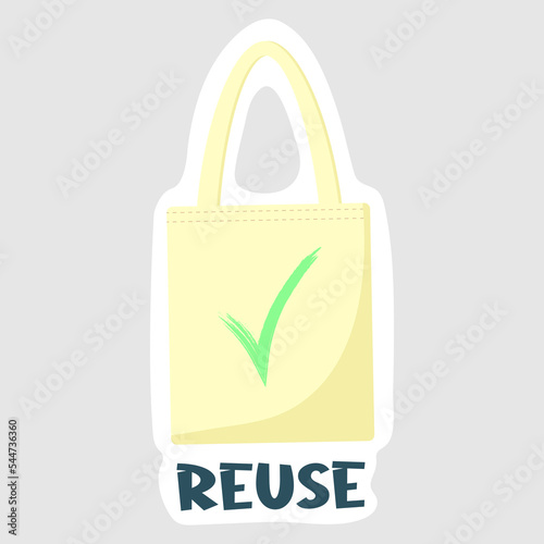 Isolated eco sticker bag with text reuse. Vector illustration.