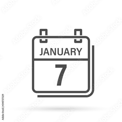 January 7  Calendar icon with shadow. Day  month. Flat vector illustration.