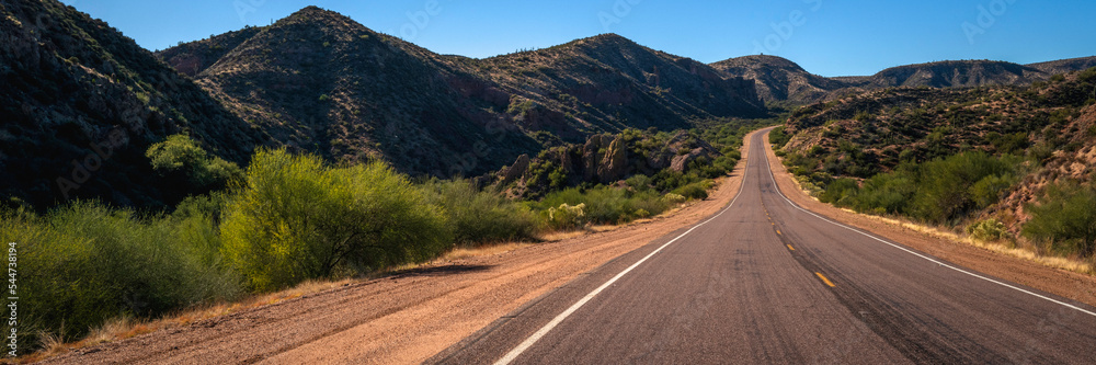Road to the mountains in Tonto National Forest, near Carefree and Phoenix in Arizona