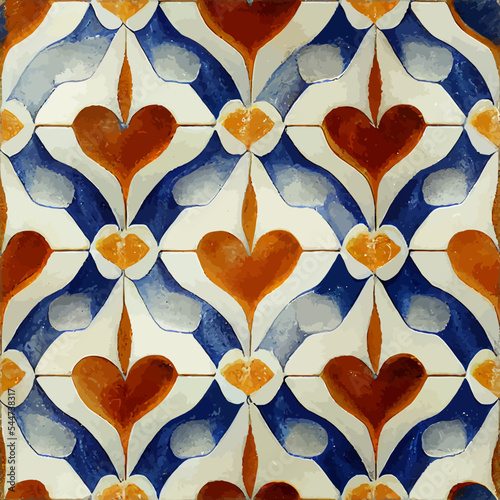 illustration vector of Ceramic tiles with heart seamless pattern good for background
