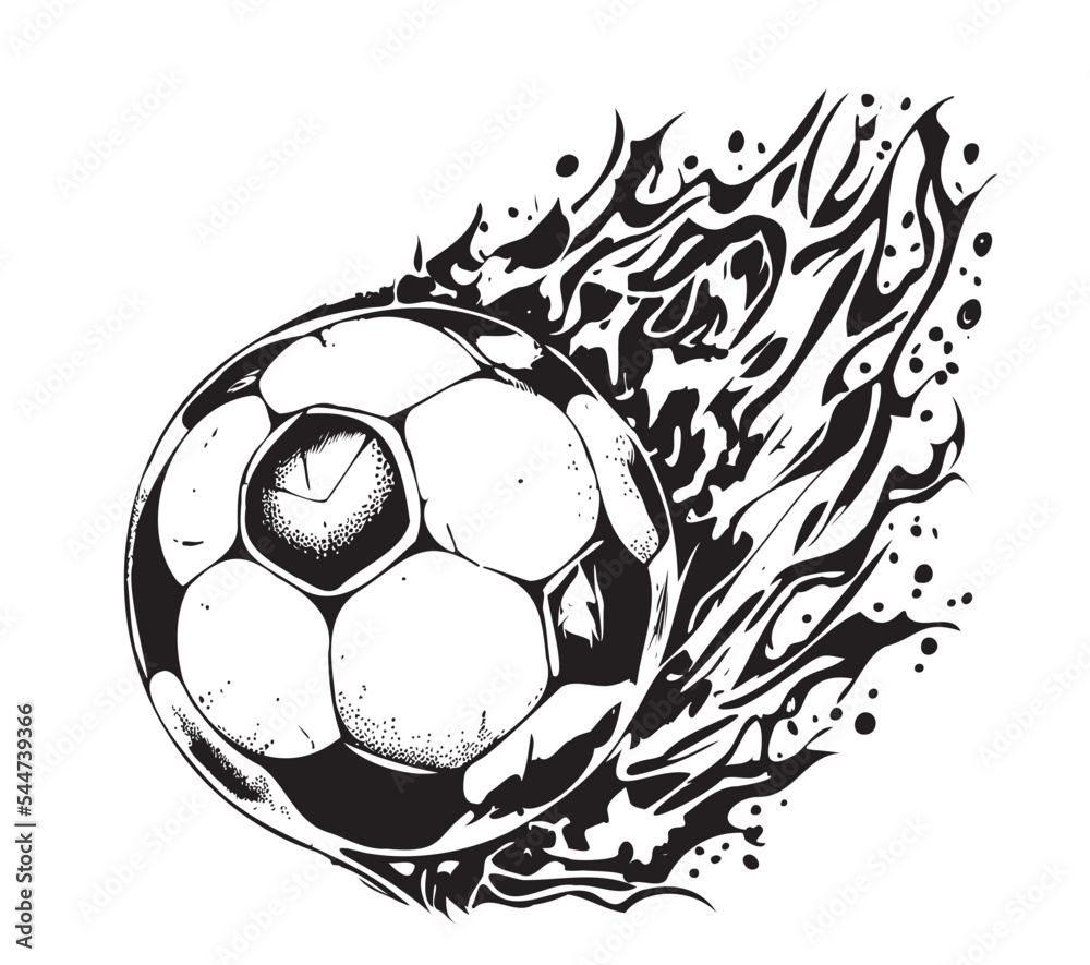 Soccer ball on fire hand drawn sketch.Vector illustration. Stock Vector ...