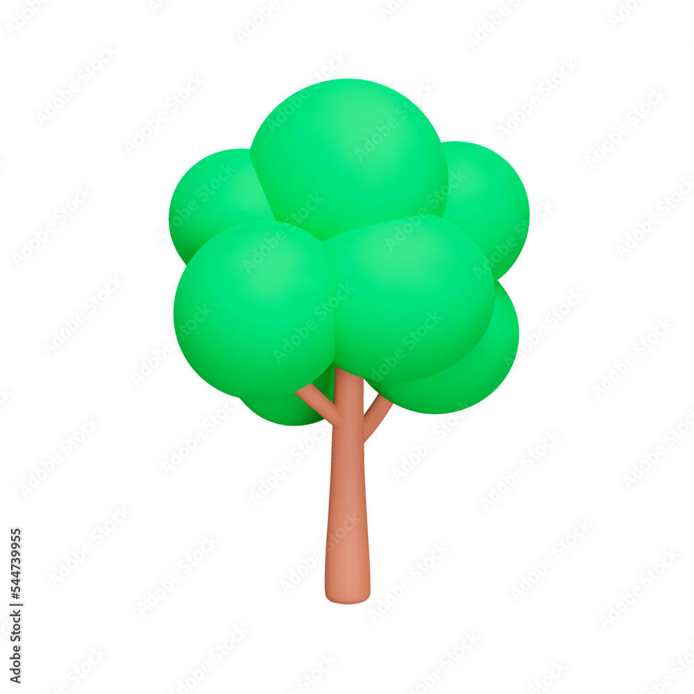 Oak 3d icon. Large tree. Isolated object on transparent background