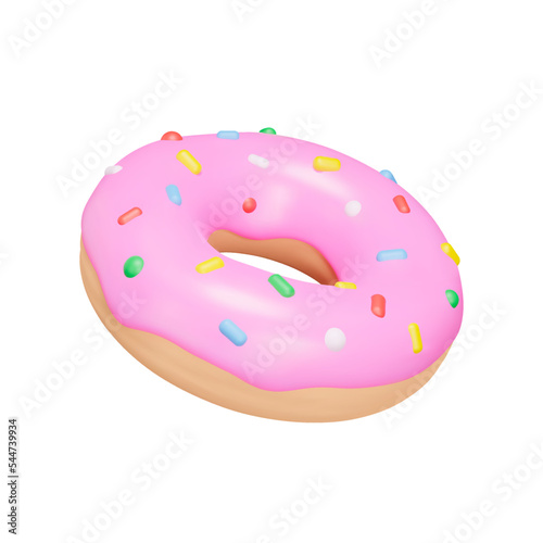 Doughnut 3d icon. donut. Dessert in frosting. Sweet fast food. Baked goods. Isolated object on transparent background