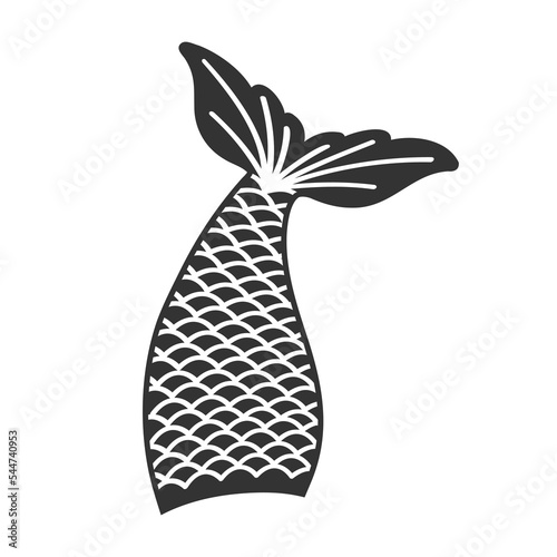 Fish or mermaid tail silhouette with fin upside. Props for girls party, greeting card or t-shirt print isolated on white background. Vector graphic illustration.