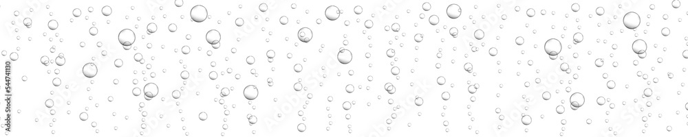 Floating oxygen bubbles background. Fizzy drink, carbonated water, seltzer, beer, soda, lemonade, champagne or sparkling wine texture. Underwater air stream. Vector realistic illustration - obrazy, fototapety, plakaty 