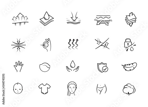 A set of icons for the material. Vector illustration on white background. Perfect for feminine pads, baby diapers, tissues, napkins, fabric and etc. EPS10.	