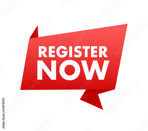 Register now icon, emblem, label. Vector illustration.