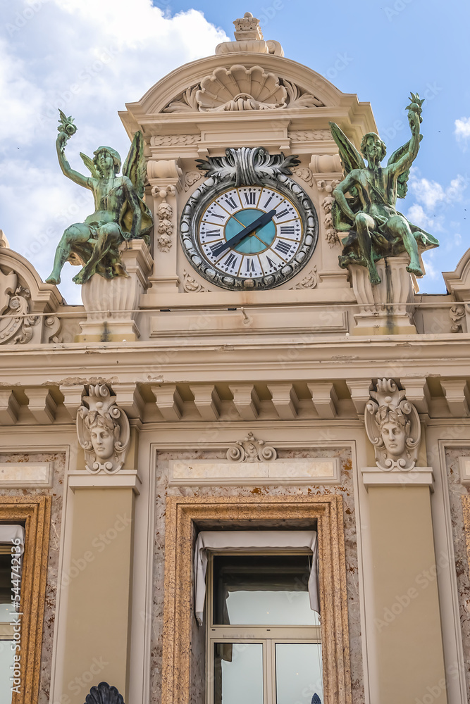 Architectural detail of Monte Carlo Casino (architect Charles Garnier, 1865) - gambling and entertainment complex includes Casino and Grand Theater de Monte Carlo. Monaco. 
