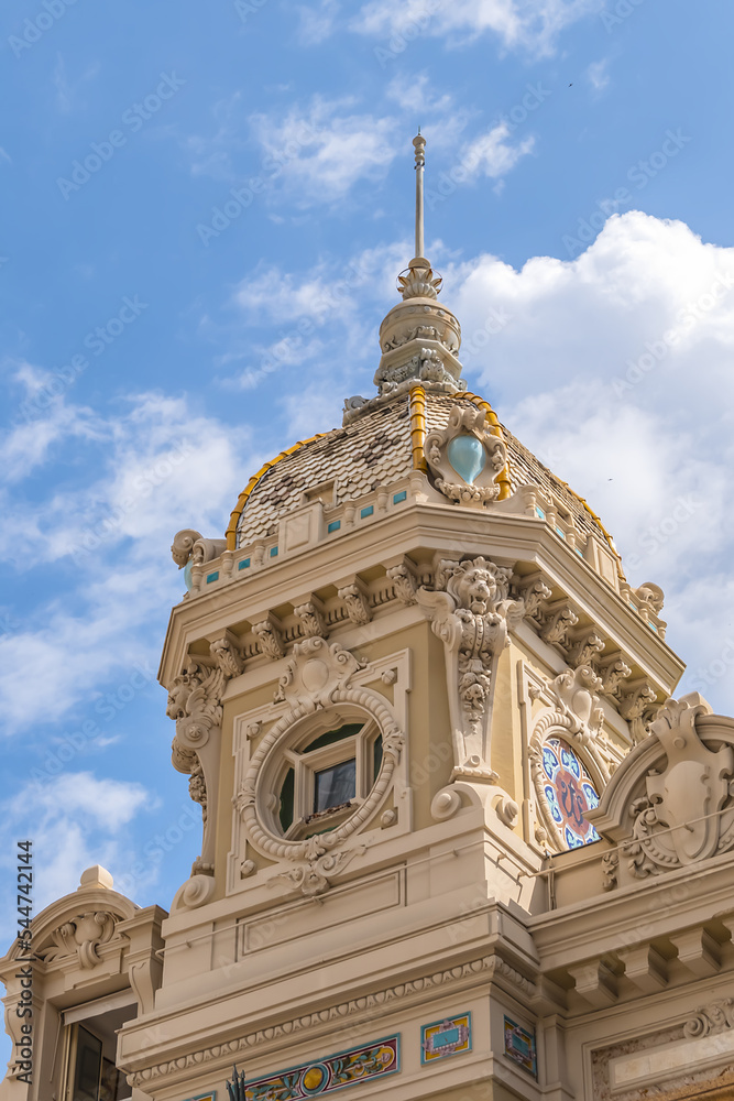 Architectural detail of Monte Carlo Casino (architect Charles Garnier, 1865) - gambling and entertainment complex includes Casino and Grand Theater de Monte Carlo. Monaco. 