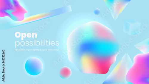 abstract fluid shapes with glassmorphism gradient style effect