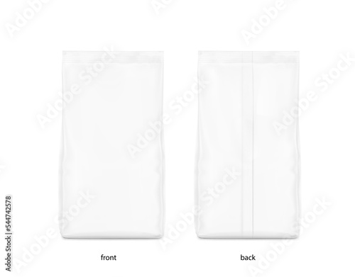 Realistic food bags isolated on white background. Front and back view. Vector illustration. Can be use for template your design, presentation, promo, ad. EPS 10.	