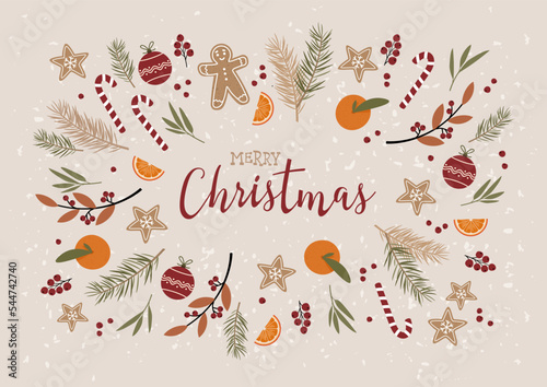 Merry Christmas And Happy New Year Card with calligraphic  wishes and winter ...