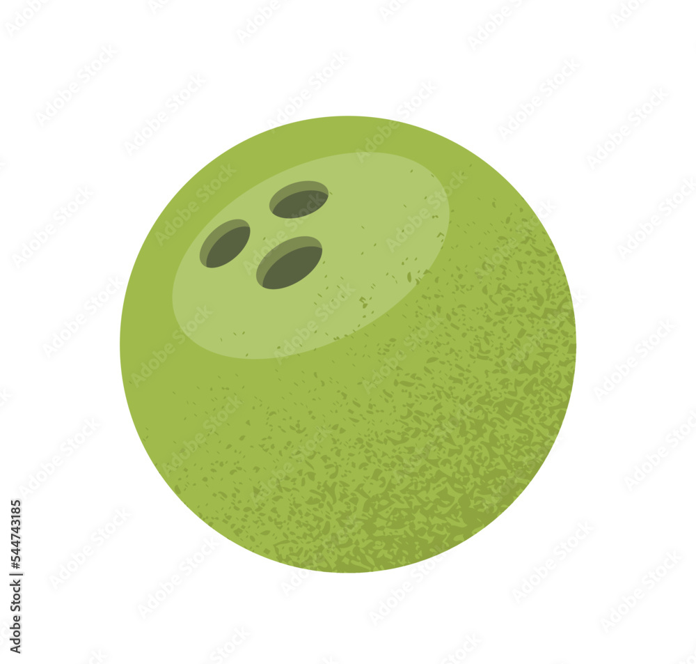 Obraz premium Sports ball sticker. Icon with round heavy ball for bowling and knocking down pins. Fun and entertainment. Equipment for sports game. Cartoon flat vector illustration isolated on white background