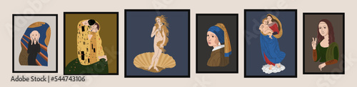 Famous paintings in vector. Exhibition of classical painting. Gallery of works of art. masterpieces of world art. photo