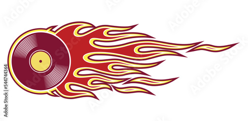 Burning dick jockey vinyl LP record compact disc vector art image illustration car sticker, decal, logo template.