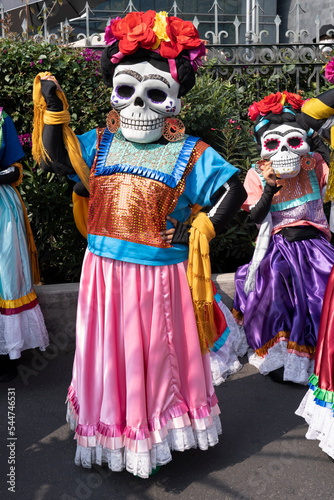 Mexican Catrina as they name an elegant deceased woman in the Day of the Dead festival. Posing to represent and honor the death but loved ones. 