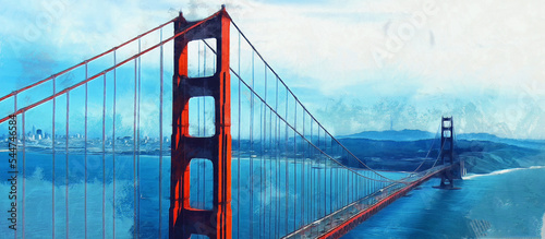 View of the Golden Gate Bridge, panoramic view photo