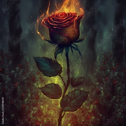 Abstract illustration of a flaming rose. High quality illustration