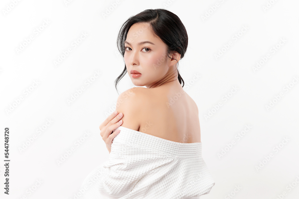 Beautiful young asian woman with clean fresh skin on white background, Face care, Facial treatment, Cosmetology, beauty and spa, Asian women portrait.