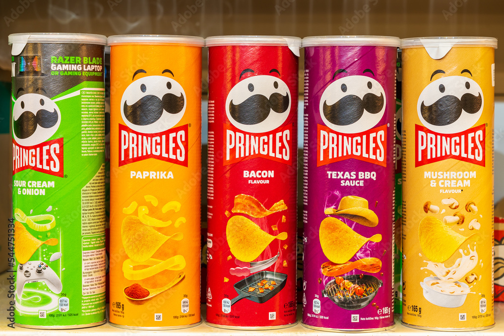 Chips Pringles. Goods in the supermarket. June 15, 2022 Balti Moldova ...