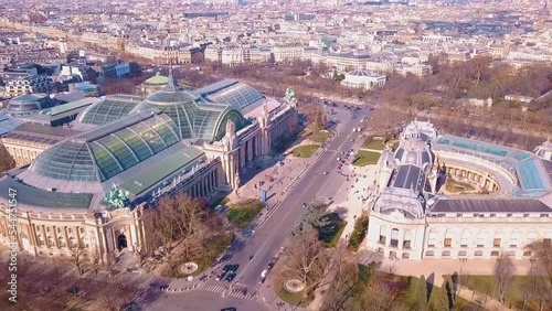 Aerial view of the Grand Palace in Paris. The Grand Palais is a Beaux-Arts building located on the right bank of the Seine, southwest of the Champs Elysees in the 8th arrondissement of Paris. photo