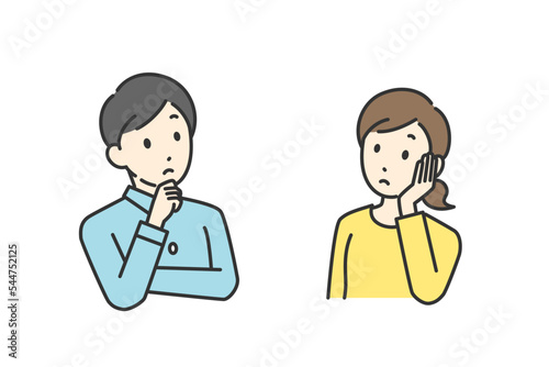 悩んでいる夫婦のイラスト