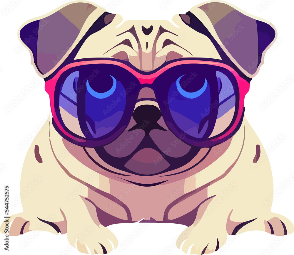 illustration graphic of pug wearing sunglasses isolated good for logo, icon, mascot, print or customize your design