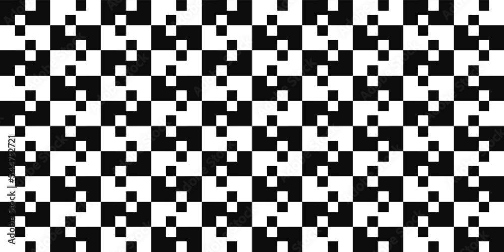 Black and white checkered rectangles, and small squares inside. Seamless tile pattern for interior design and print. Black and white checkered rectangles, and small squares inside. Seamless tile pattern for interior design and print.