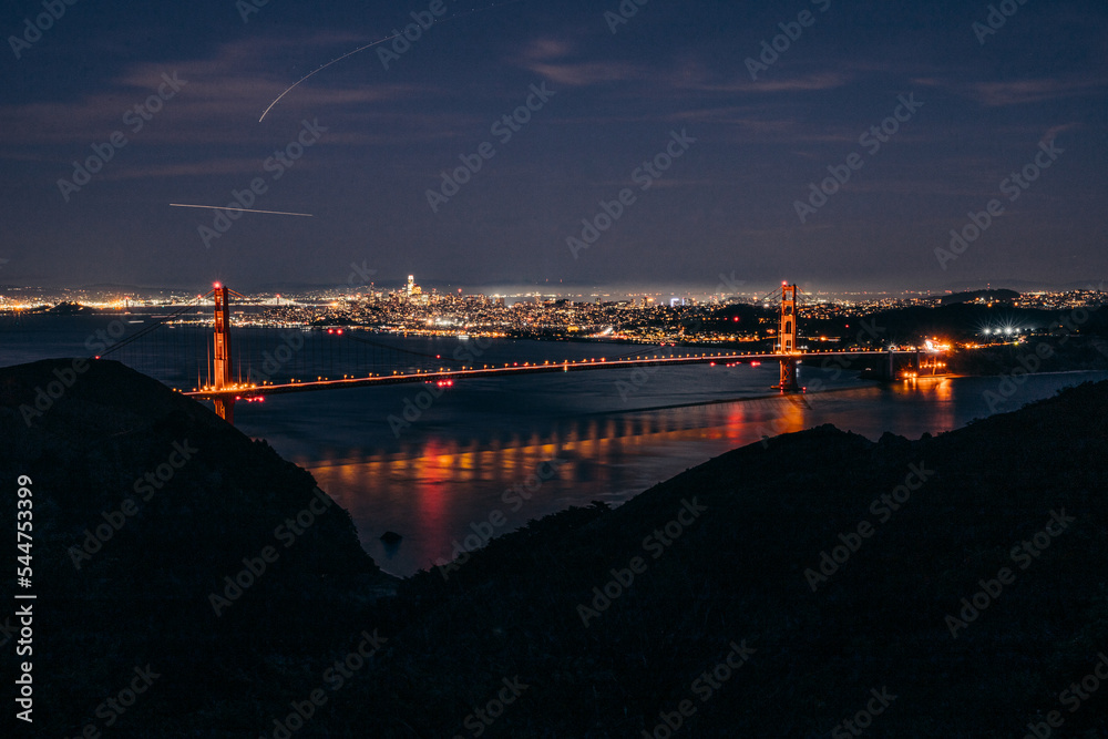 View point of the Golden Gate Bridge by night in San Francisco