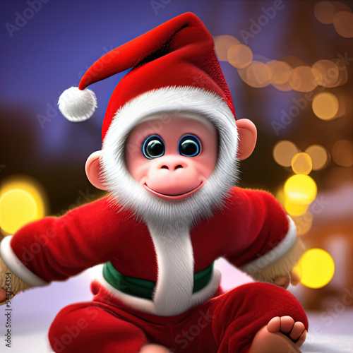 Funny Christmas baby monkey