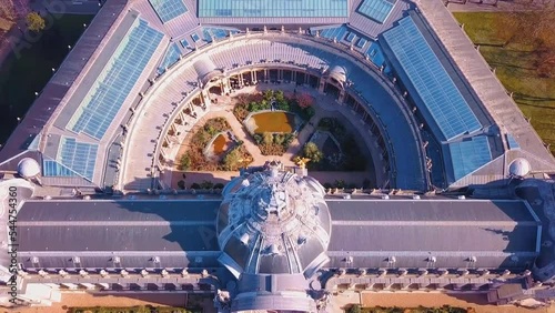 Aerial view of the Grand Palace in Paris. The Grand Palais is a Beaux-Arts building located on the right bank of the Seine, southwest of the Champs Elysees in the 8th arrondissement of Paris. photo