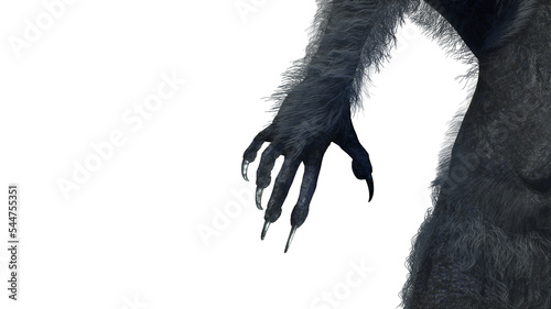 scary monster hand, furry werewolf paw for halloween background render 3d