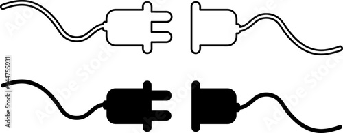 Electric plug and outlet socket unplugged icon in flat. Vector illustration.eps