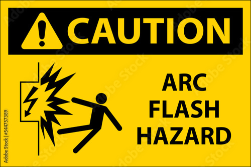 Caution Arc Flash Hazard Sign On White Background photo