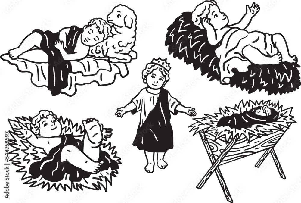 Nativity Of Jesus, baby Jesus Christ, Vector Vintage Art, Christmas
