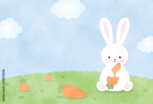 new years greeting card with carrots and a rabbit, the Chinese or Japanese zodiac sign for 2023