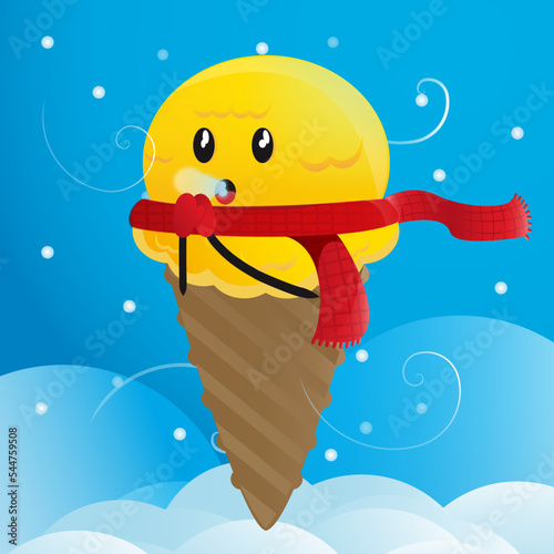 ice cream with red scarf with cold