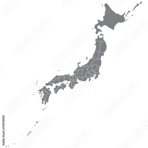 県境のある日本地図、全体図、モノクロ