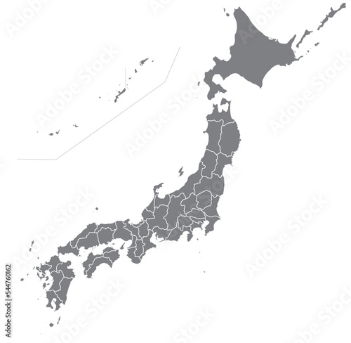 県境のある日本地図、モノクロ