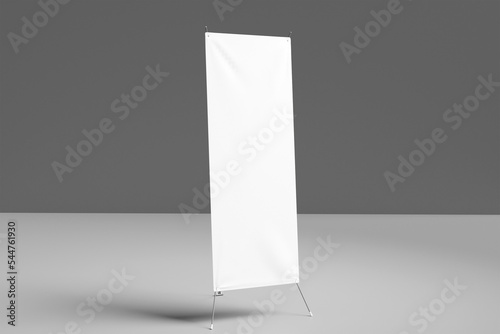 Blank white x banner display mockup on grey background. 3d rendering photo