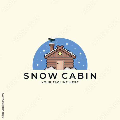 snow cabin in winter logo vector illustration design, House Icon Flat Cartoon