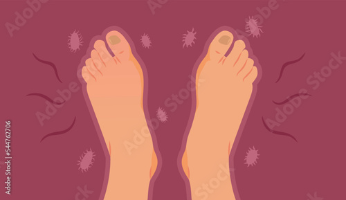 Stinky Feet Unprotected from Bacteria Problems Vector illustration. Person with bacterial infection suffering uncomfortable symptoms 