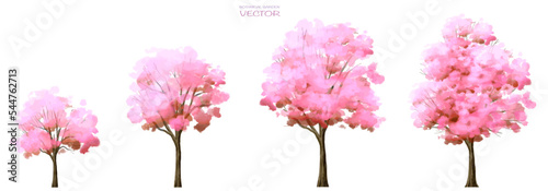 Vector watercolor blooming flower,tree or forest side view isolated on white background for landscape and architecture drawing,elements for environment and garden,botanical for section in spring 