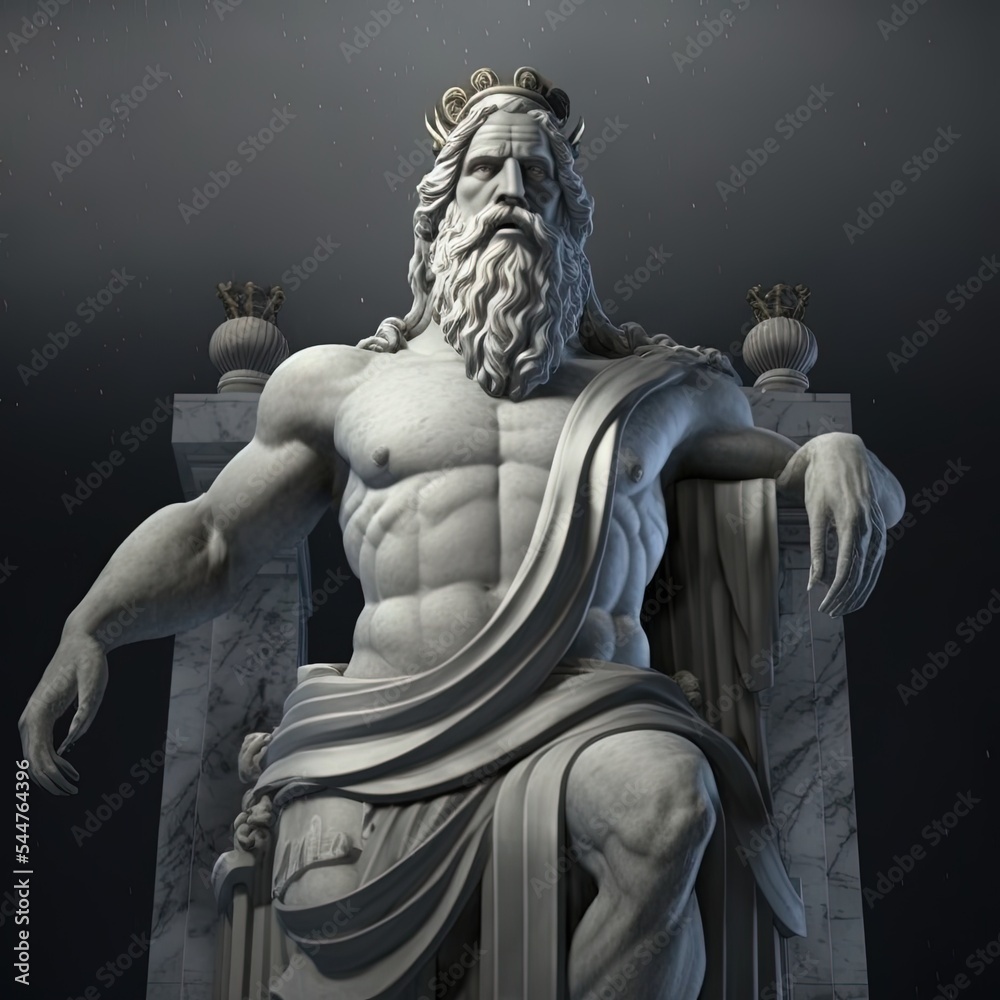 3D illustration of a Renaissance marble statue of Zeus, king of the
